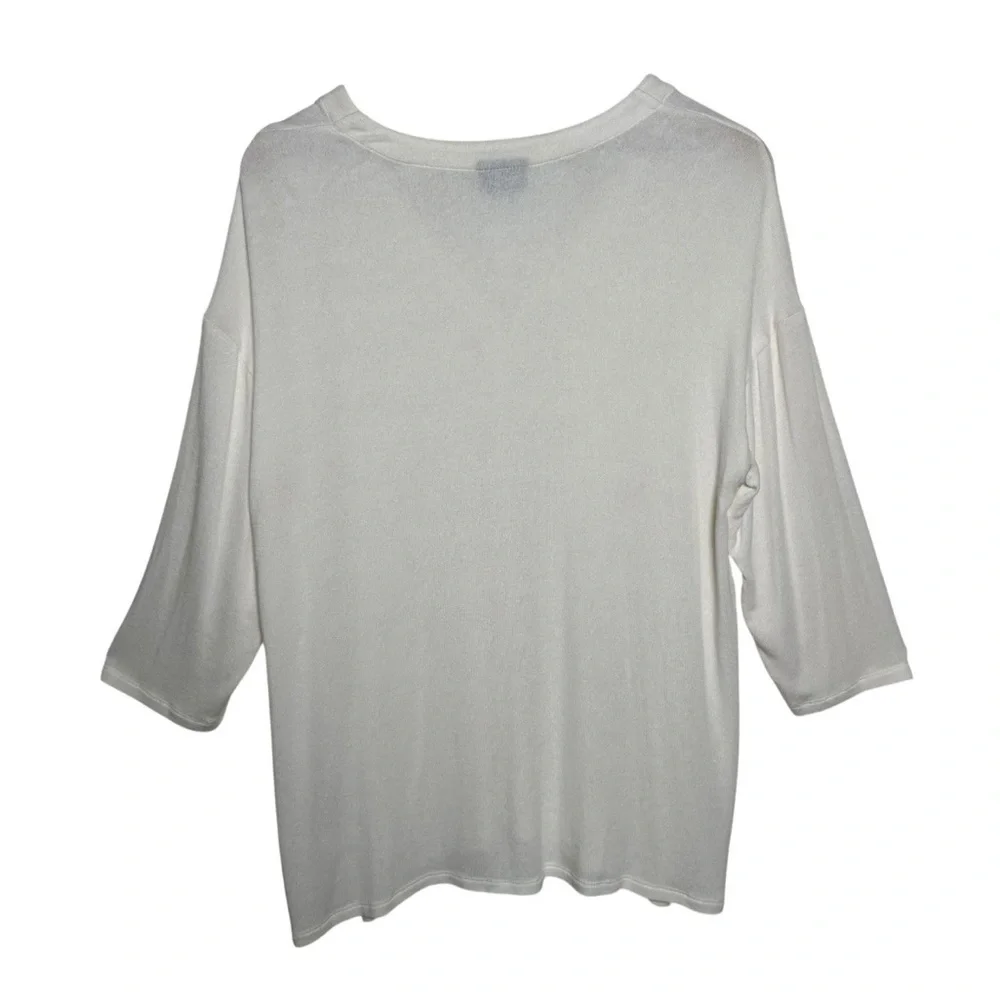 J Jill Wearever Collection Large Ultra Fine 3/4 Bracelet Sleeve Cream Cardigan - Picture 2 of 10